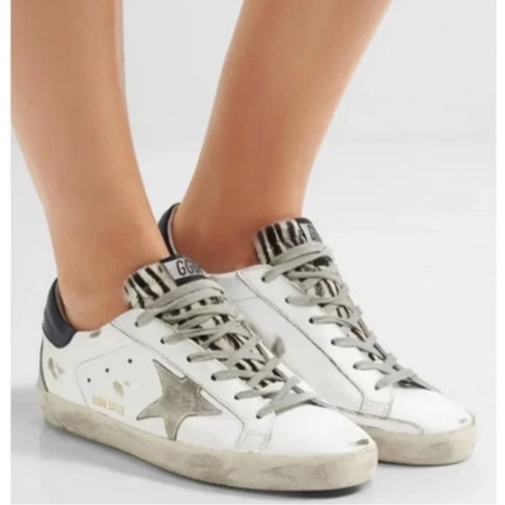 Authentic Golden Goose superstar white/blue zebra pony hair sneakers